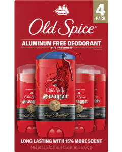 Old Spice Swagger Scent Boosted Aluminum Free Deodorant, 3 oz, 4-pack