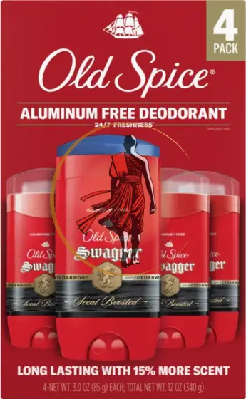 Old Spice Swagger Scent Boosted Aluminum Free Deodorant, 3 oz, 4-pack